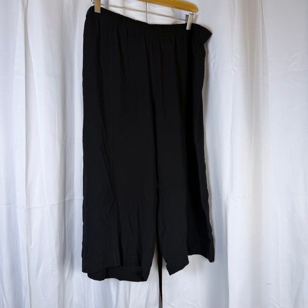 Eileen Fisher Black 100% Silk Wide Leg Cropped Pants Elastic Waist XL S5GC